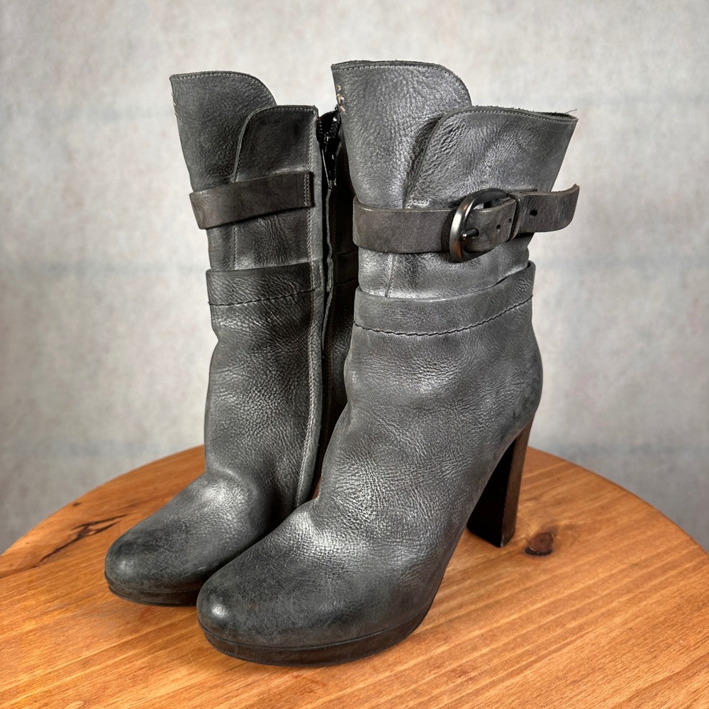 Henry Beguelin Leather Ankle Boots Women 36 Grey Good Distressed Buckle Italy